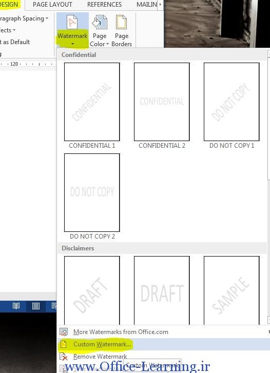 معرفی Watermark برای درج پس زمینه در صفحات ورد - وب سایت آموزشی آفیس