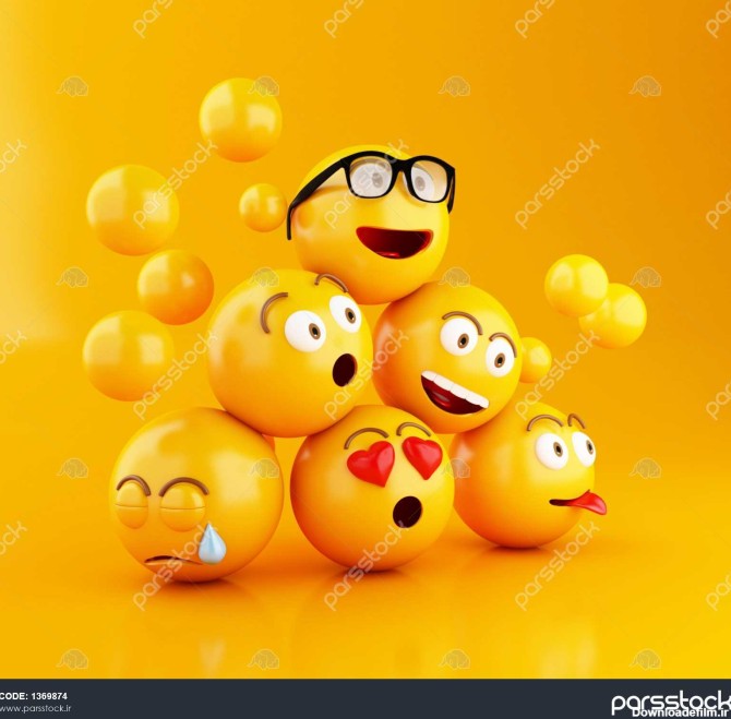 تصویر 3d آیکون Emojis با صورت مفهوم رسانه های اجتماعی پس زمینه زرد ...