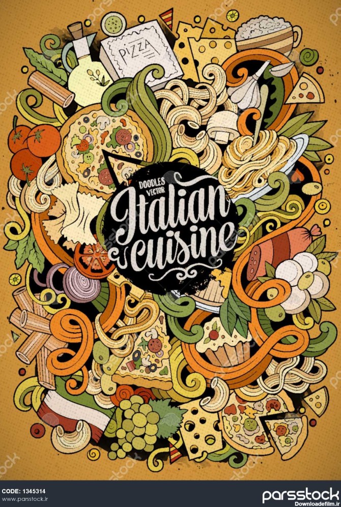 ابله های کارتونی که با دست طراحی شده اند تصویر غذای ایتالیایی 1345314