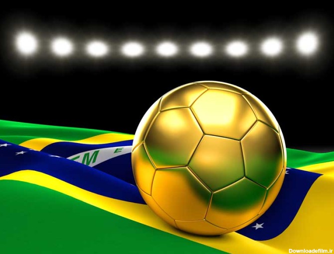 عکس گرافیکی توپ طلا با پرچم برزیل