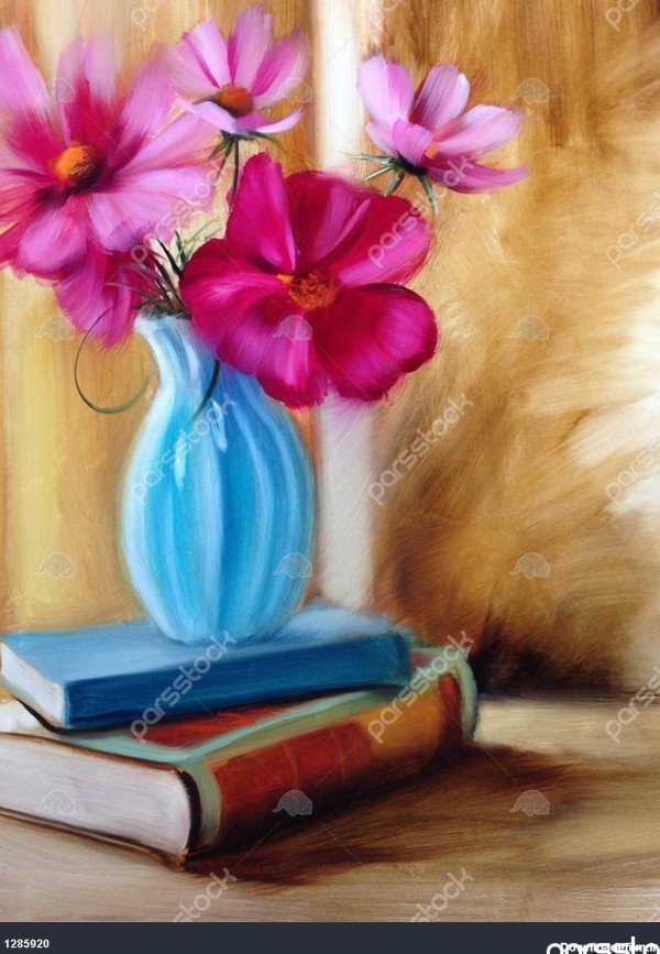 دکوراسیون خانه فیروزه گلدان گل کتاب نقاشی رنگ و روغن 1285920