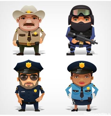 دانلود طرح لایه باز کاراکتر و شخصیت کارتونی چهار مرد پلیس و کلانتر ارائه شده با دو فرمت ai و eps