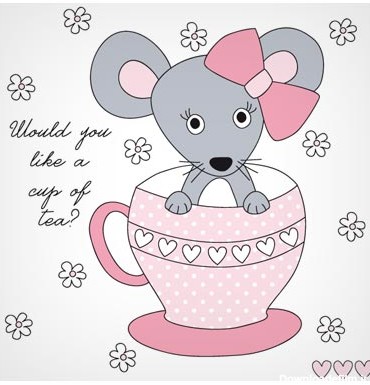 فایل وکتوری لایه باز کارتونی موش کوچولوی خاکستری در فنجان (eps و ai)