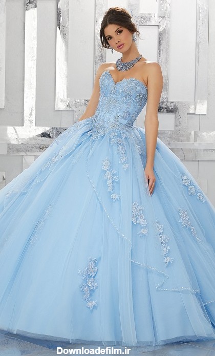 مدل لباس عروس زیبا به رنگ آبی