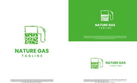 دانلود لوگو طراحی لوگو گاز طبیعی پمپ بنزین با آیکون طراحی لوگوی برگ