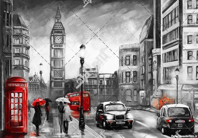تصویر نقاشی از نمایی یکی از خیابان های لندن
