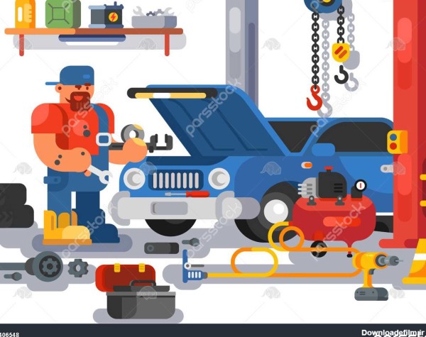 کارگران مکانیک تعمیر ماشین در گاراژ موتور تعمیر مکانیک خودرو در ...