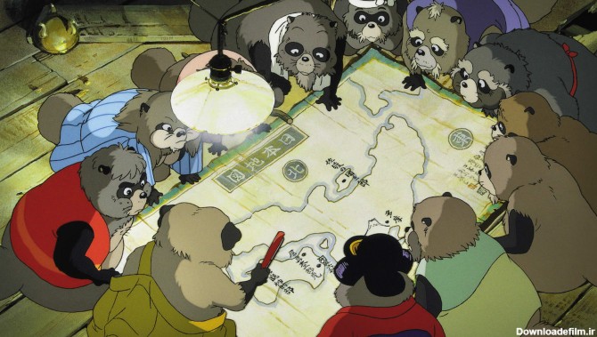 تانوکی‌ها درحال نقشه کشیدن برای فراری دادن آدم‌های مزاحم در انیمه Pom Poko