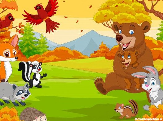 نقاشی کودکانه حیوانات جنگل 