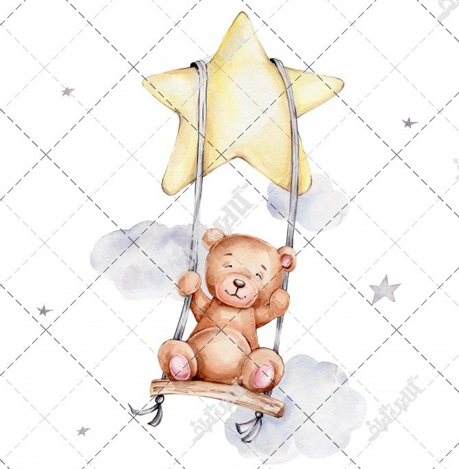 تصویر خرس عروسکی ناز درحال تاب خوردن با ستاره