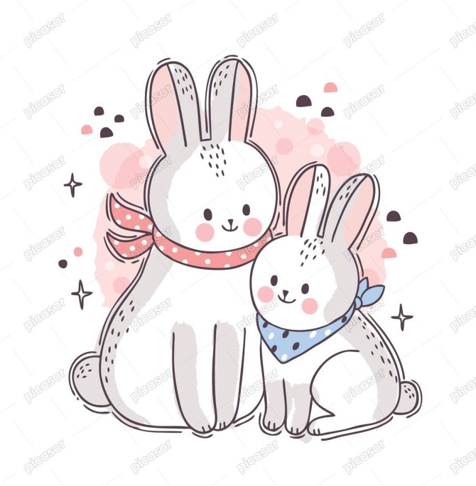 وکتور خرگوش مادر با بچه خرگوش کارتونی » پیکاسور