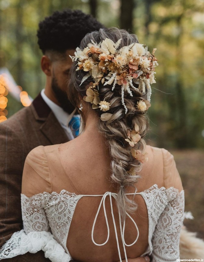 عکس مدل موی بافت شده برای عروس با تاج گل