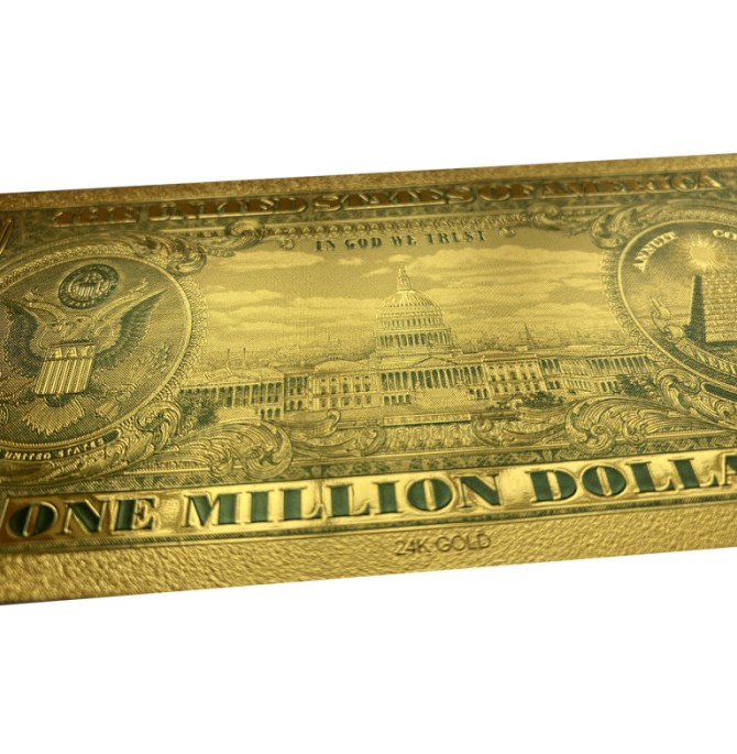 اسکناس تزیینی طرح یک میلیون دلاری با روکش طلا