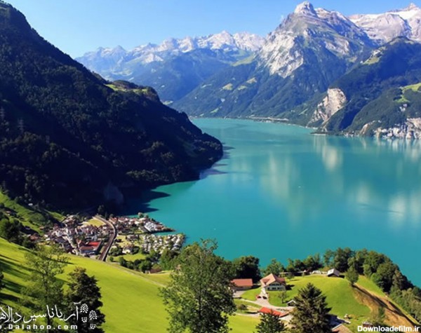 دریاچه‌های آبی و کوه‌های برفی سوئیس.