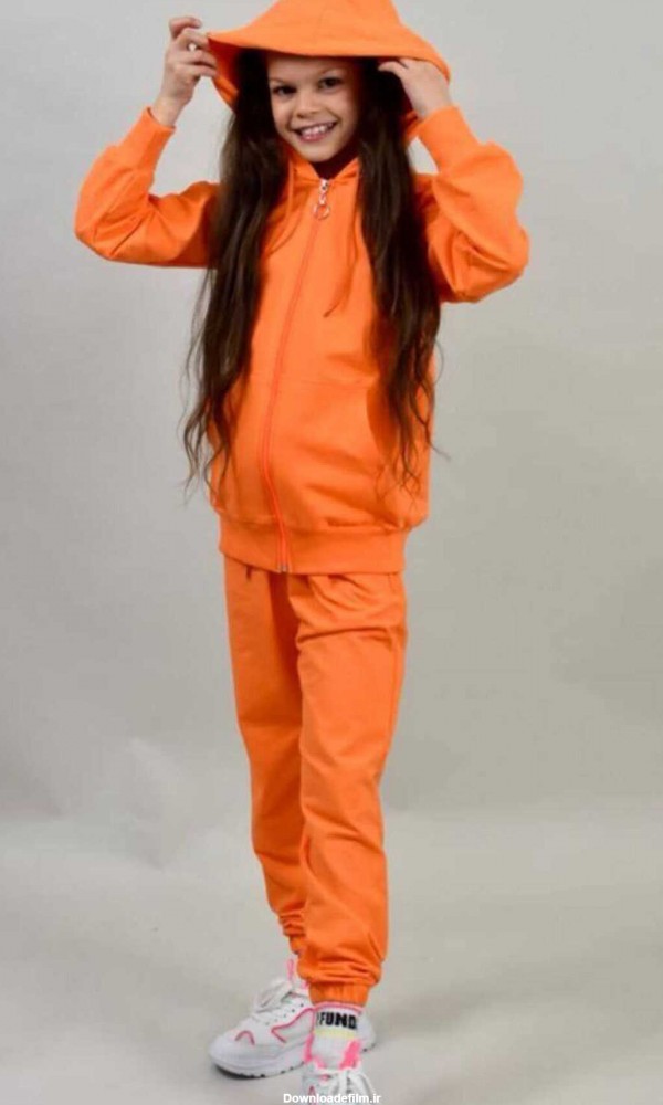 ست دو تکه لباس ورزشی بچه گانه دخترانه نارنجی برند Benini