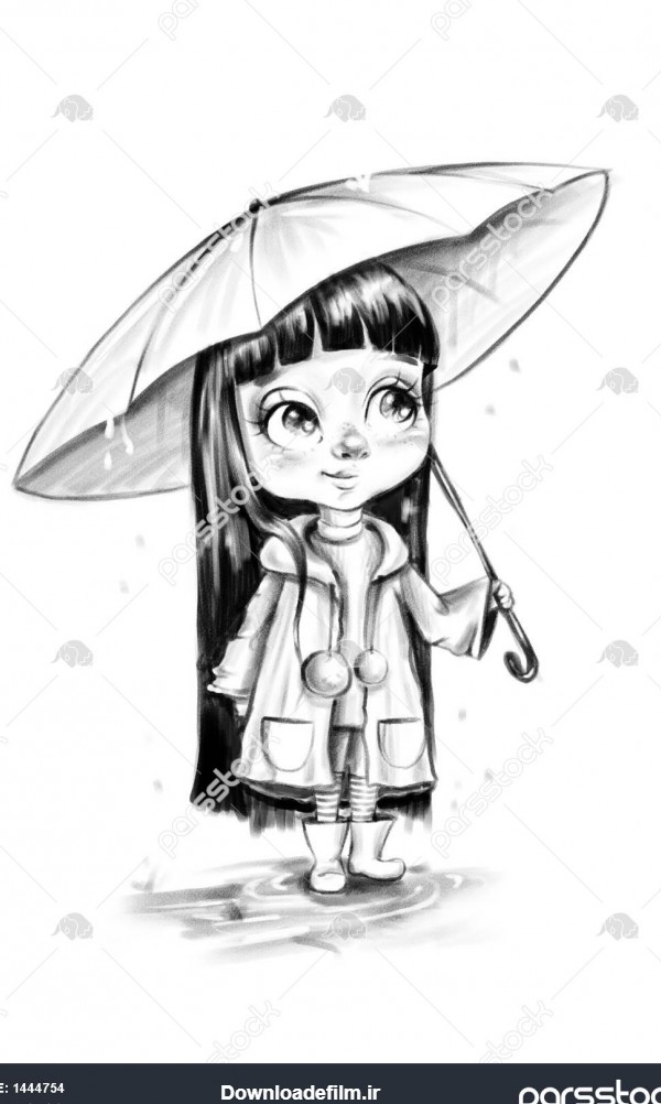 طراحی و نقاشی دختری با چتر زیر باران 1444754