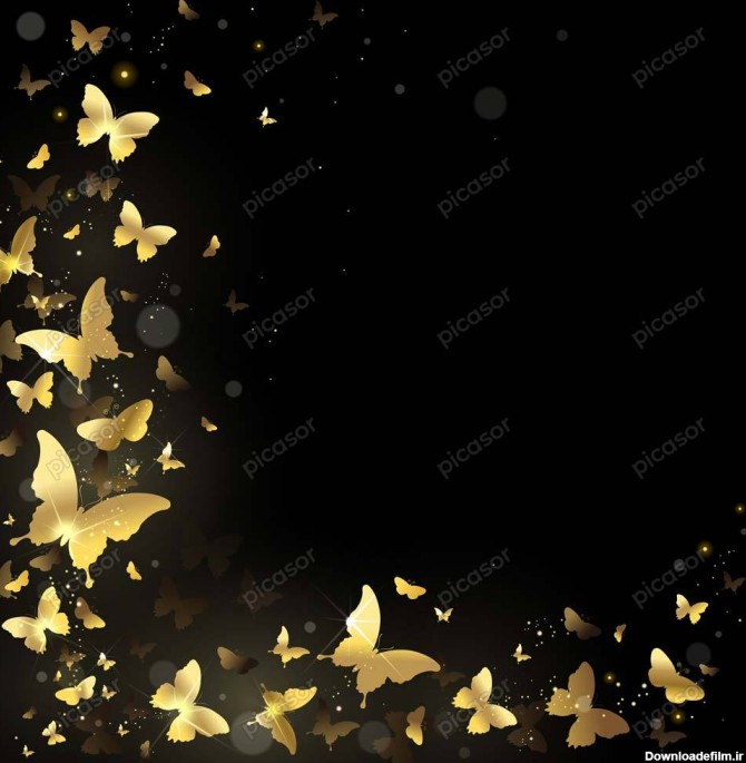 وکتور پس زمینه پروانه های طلایی درخشان - وکتور گوشه پروانه طلایی ...