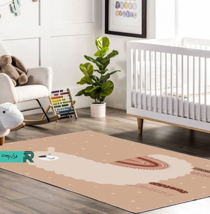 فرش ماشینی اتاق نوزاد و کودک طرح تصویر لاما