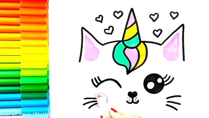 آموزش نقاشی کودکانه - نقاشی گربه زیبا و خوشگل