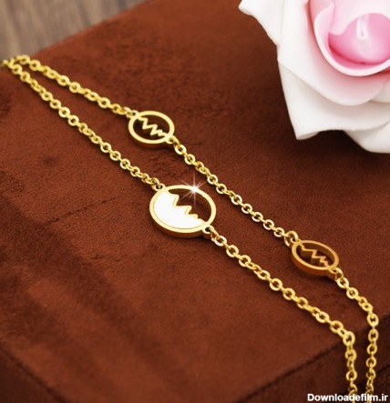 دستبند زنانه استیل دو زنجیره ضربان قلب با رنگ طلایی مدل B235