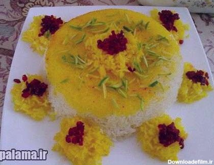 عکس آموزش انواع تزیین برنج با زعفران و زرشک