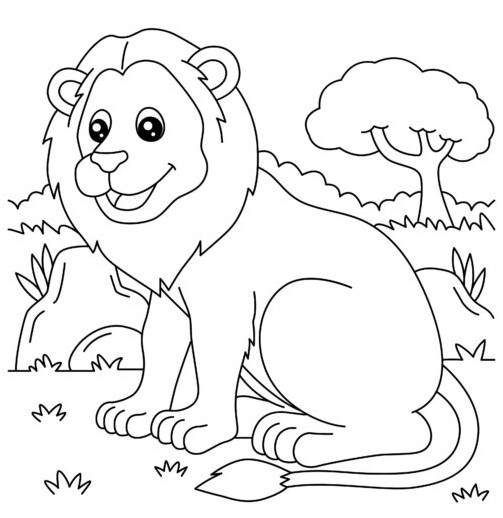 نقاشی شیر کودکانه سلطان جنگل در قفس ساده و راحت