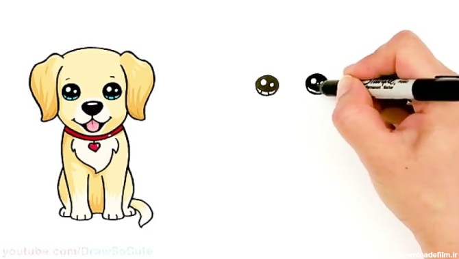 آموزش نقاشی سگ کودکانه رنگ آمیزی.