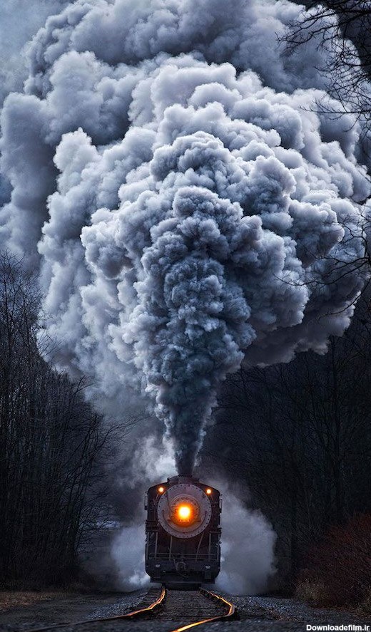 ❤️ تابلو سیاه و سفید قطار با دود غلیظ با چاپ عکاسی - مبین چاپ