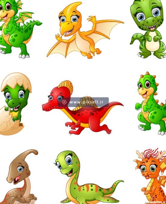دانلود وکتور مجموعه کاراکترهای کارتونی بچه دایناسور