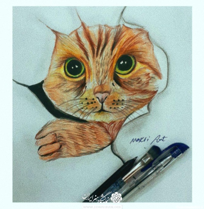 نقاشی گربه سبک مدادرنگی - نمایشگاه هنر ایران