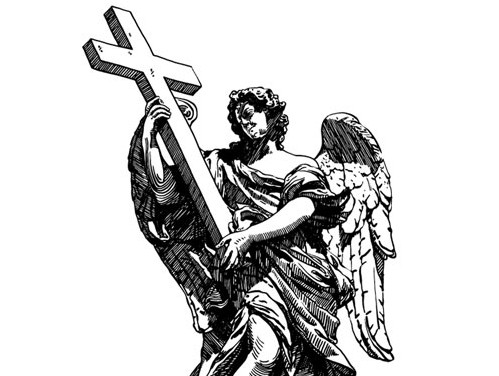 فایل وکوتر لایه باز نقاشی با طرح صلیب و فرشته بالدار