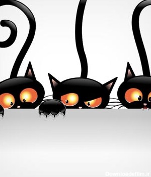 وکتور کارتونی گربه های سیاه لب دیوار (Three Funny cartoon bitvector)