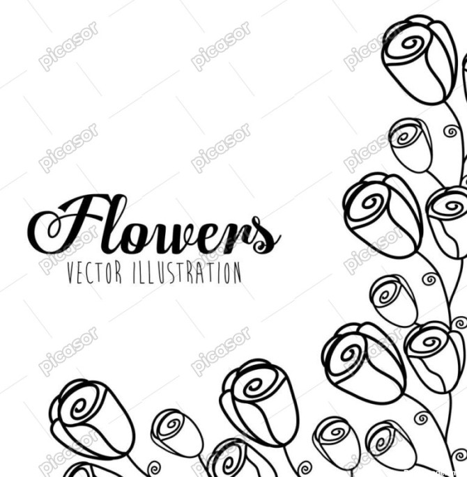 وکتور کارت با گوشه گل های لاله خطی و ظریف - وکتور کارت کودکانه با نقاشی گل