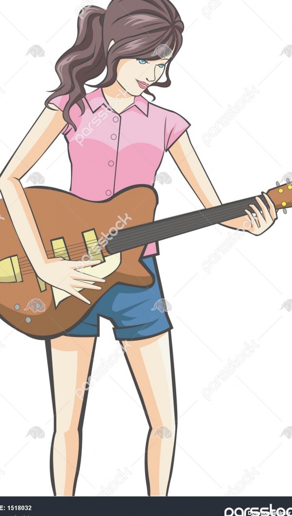 کارتون دختر گیتار در پس زمینه جدا شده سفید 1518032