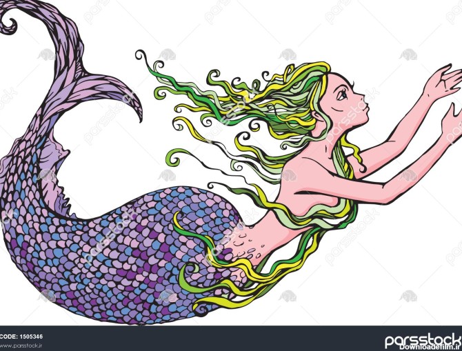 دست کشیده تصویر از یک دختر پری دریایی زیبا که بر روی آن جدا شده ...
