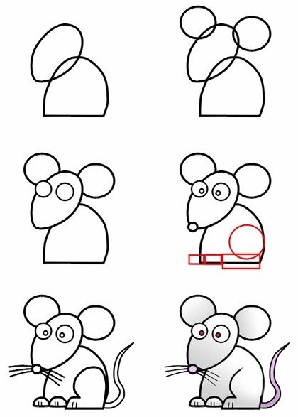 آموزش نقاشی برای کودکان (آموزش مرحله به مرحله نقاشی موش )