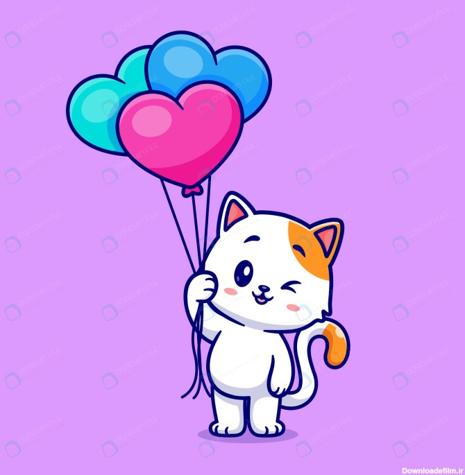 وکتور کارتونی گربه بامزه با بادکنک - مرجع دانلود فایلهای دیجیتالی