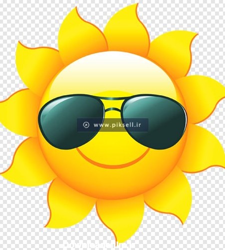 تصویر کارتونی خورشید عینک زده زرد با پسوند png
