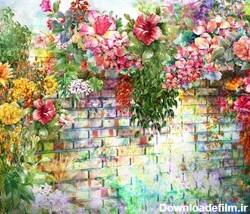 خرید و قیمت عکس با کیفیت گل های رنگی آویزان از دیوار | ترب