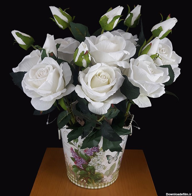 گل رز و غنچه سفید مصنوعی و گلدان فلزی کد IGF-125 - فروشگاه ...