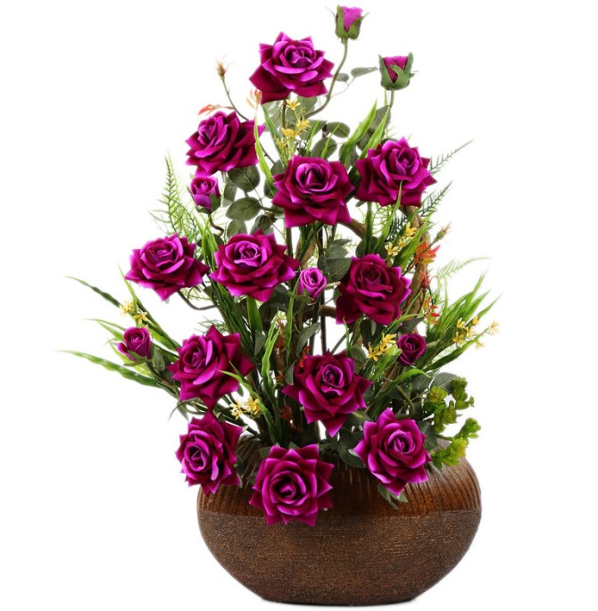 قیمت و خرید گلدان به همراه گل مصنوعی هومز طرح رز بنفش مدل 33742