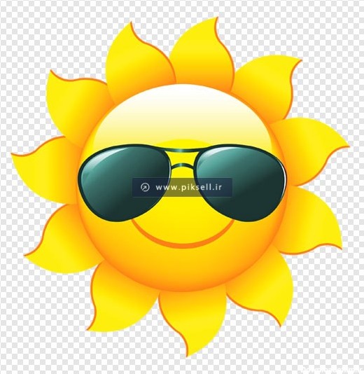 تصویر کارتونی خورشید عینک زده زرد با پسوند png