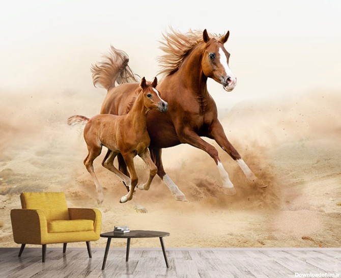 کاغذ دیواری سه بعدی طرح اسب دونده