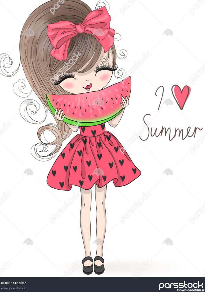 دست دختر تابستانی زیبا و زیبا را با هندوانه بزرگ در دستان خود ...
