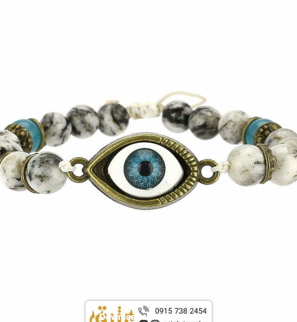 دستبند چشم زخم سرپنتین و عقیق کلسدونی‌ بافت‌ | جواهری عتیق