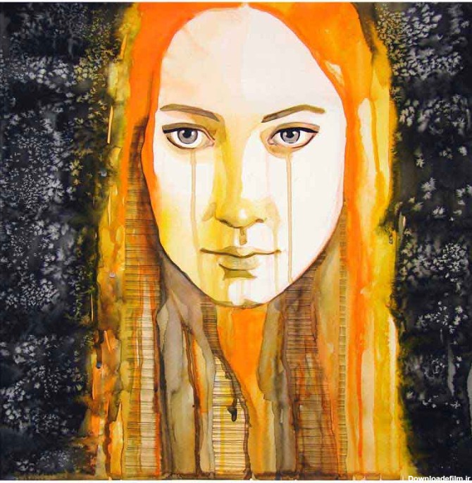 دانلود تصویر نقاشی گریه دختر با مو های طلایی