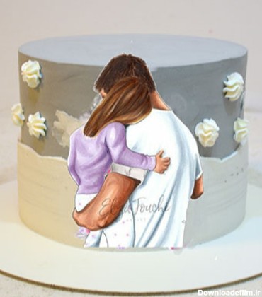 کیک روز پدر بوسه دختر