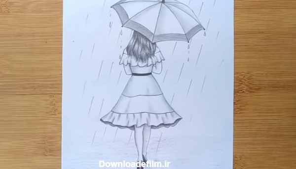نقاشی یک دختر با چتر
