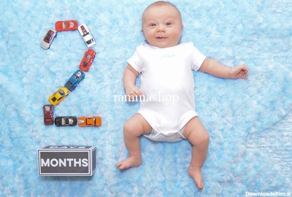 ایده عکس دو ماهگی نوزاد پسر - عکاسی کودک 2 ماهه - عکس ماهگرد بچه