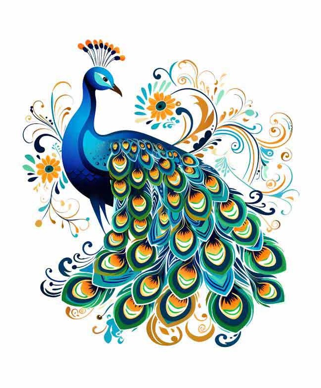 دانلود طرح طاووس با پرهای سبز | تیک طرح مرجع گرافیک ایران %